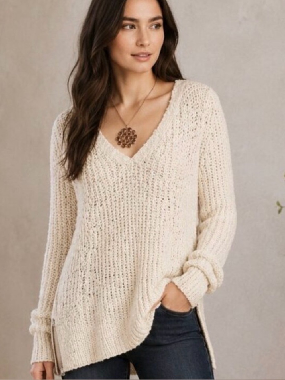Anthropologie Moth Sweater Wool Alpaca Cream Medium Chunky Pullover Neutral